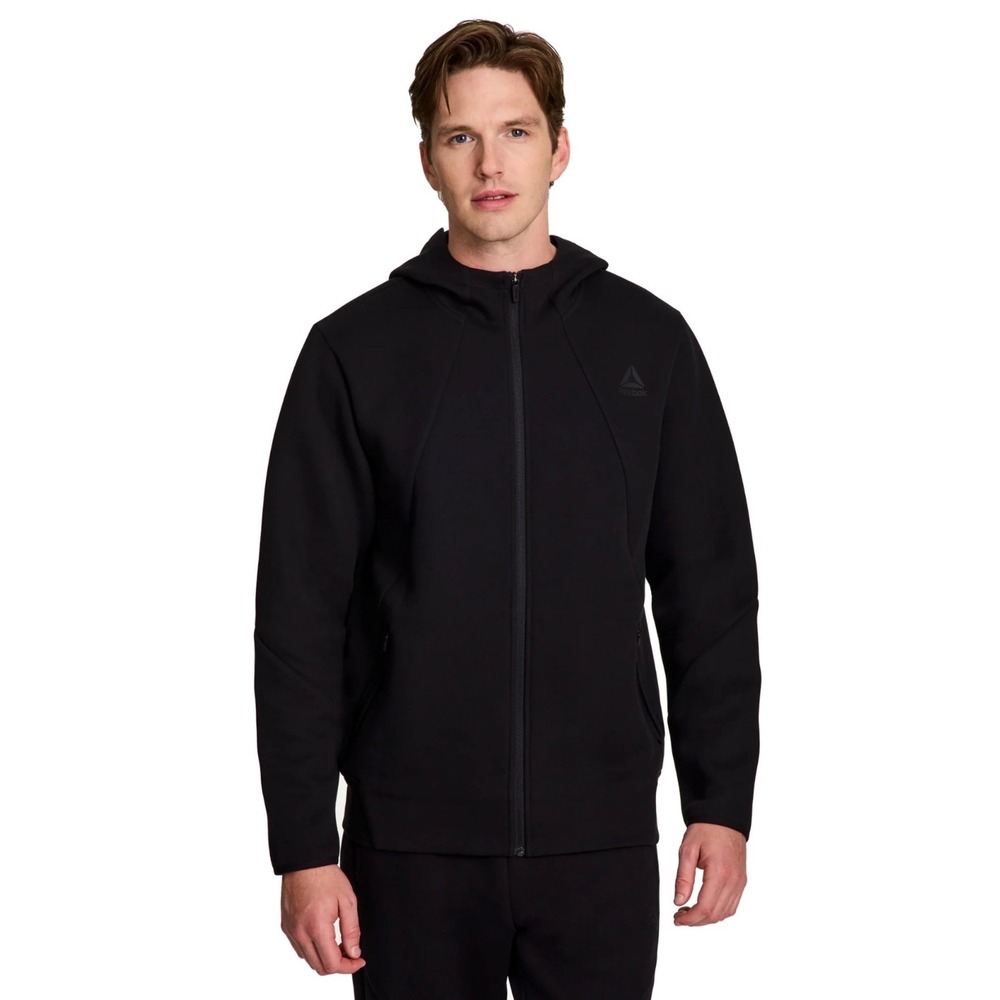 Reebok Mens Full Zip Hoodie Black Scuba Hood Performance Jacket XL REM243HD03